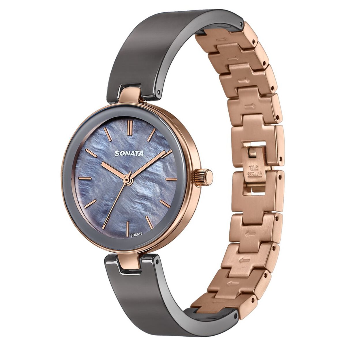 Sonata Festive Quartz Analog Grey Dial Two Toned Ceramic & Metal Strap Watch For Women 3