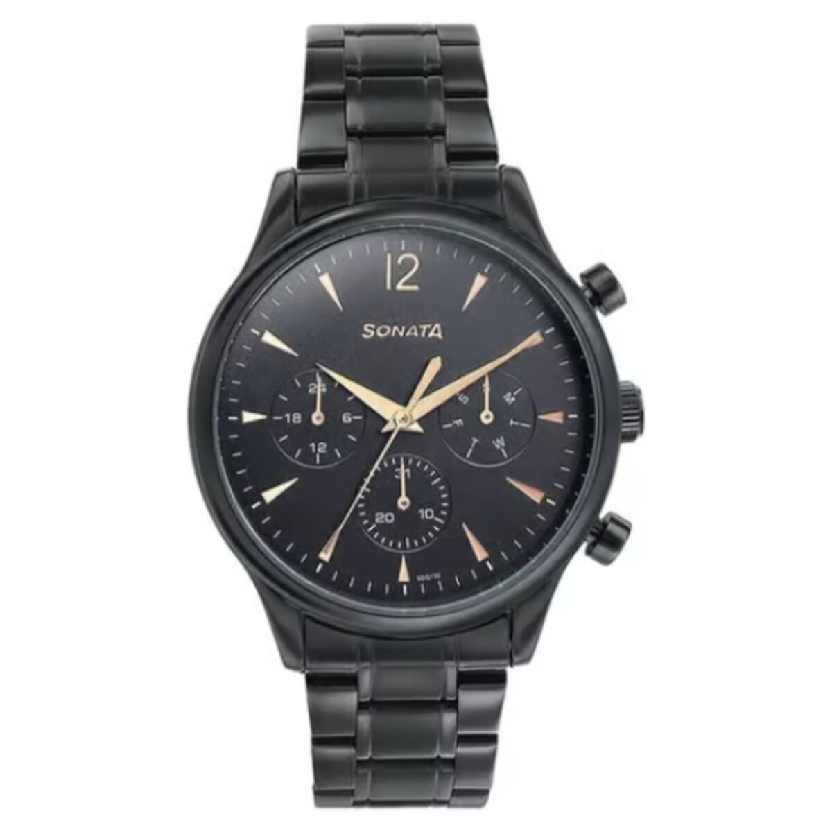 Sonata Wedding Edit Quartz Multifunction Black Dial Stainless Steel Strap Watch For Men 1