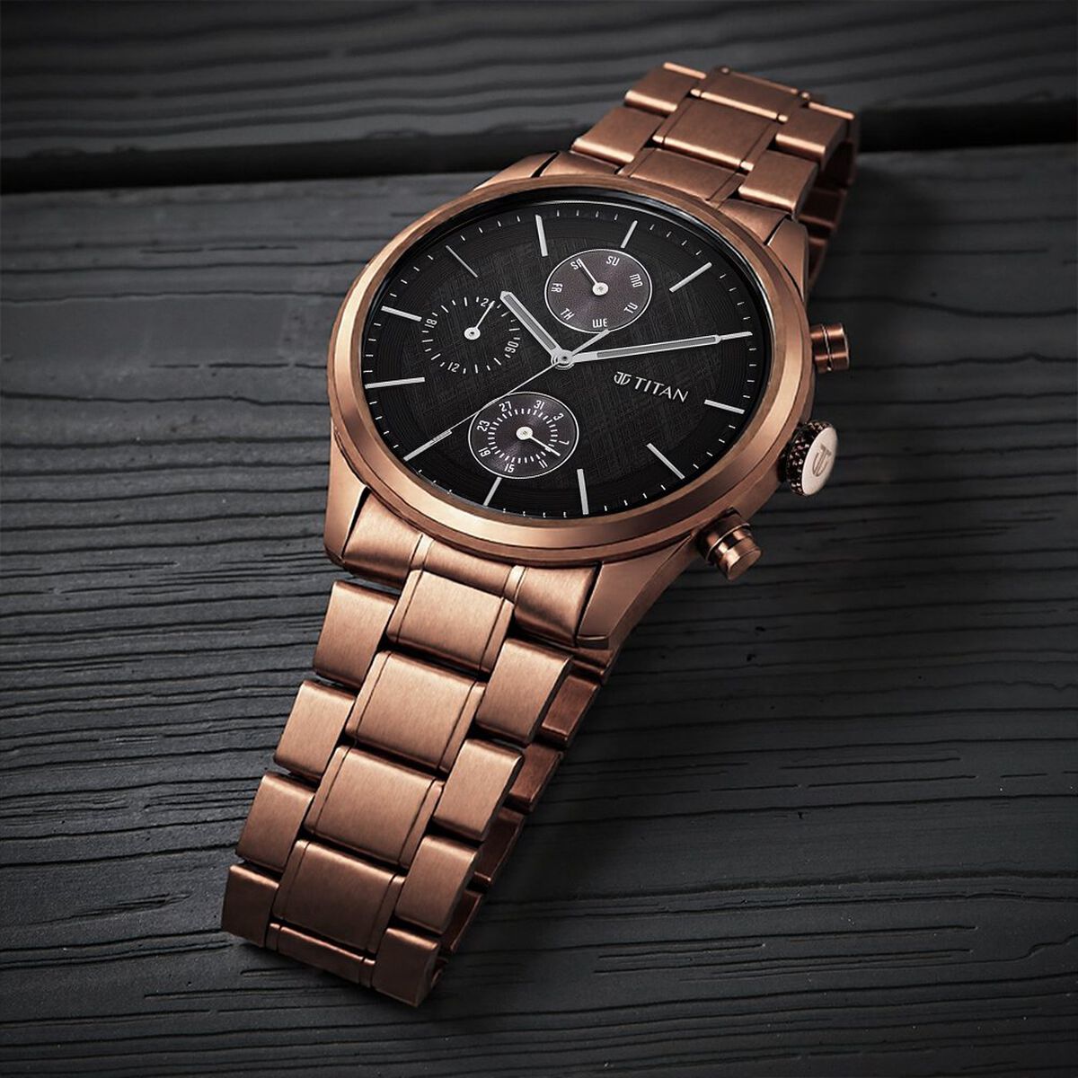 Titan Neo Splash Quartz Multifunction Black Dial Stainless Steel Strap Watch for Men - 42 mm Case Size - Medium Dial 2