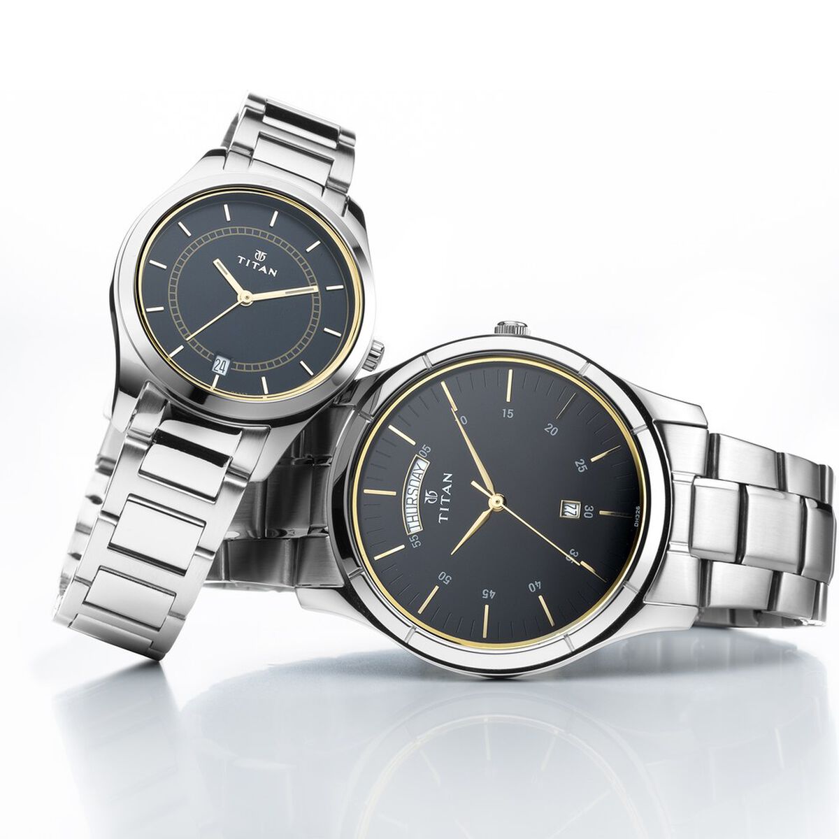 Titan Bandhan Blue Dial Analog with Day and Date Stainless Steel Strap watch for Couple 2