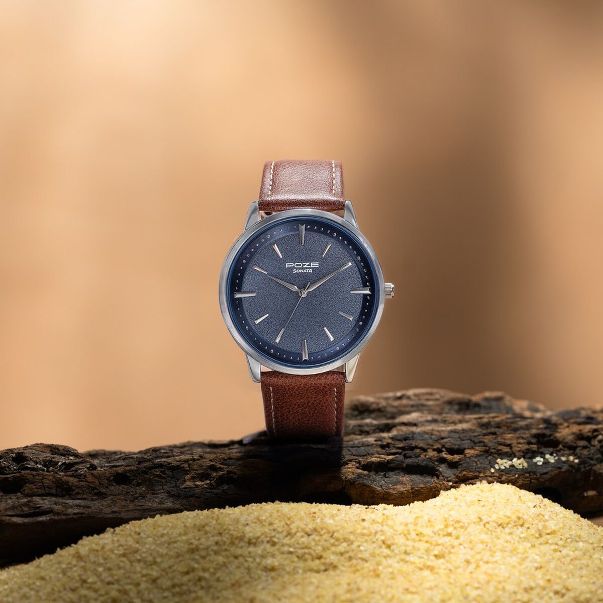Sonata Poze Quartz Analog Blue Dial Leather Strap Watch For Men 1