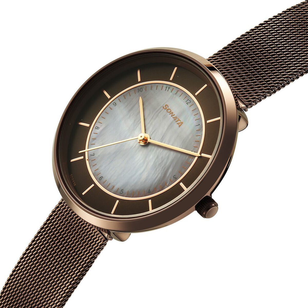 Sonata Modern Edit Quartz Analog Brown Dial Stainless Steel Strap Watch For Women 3