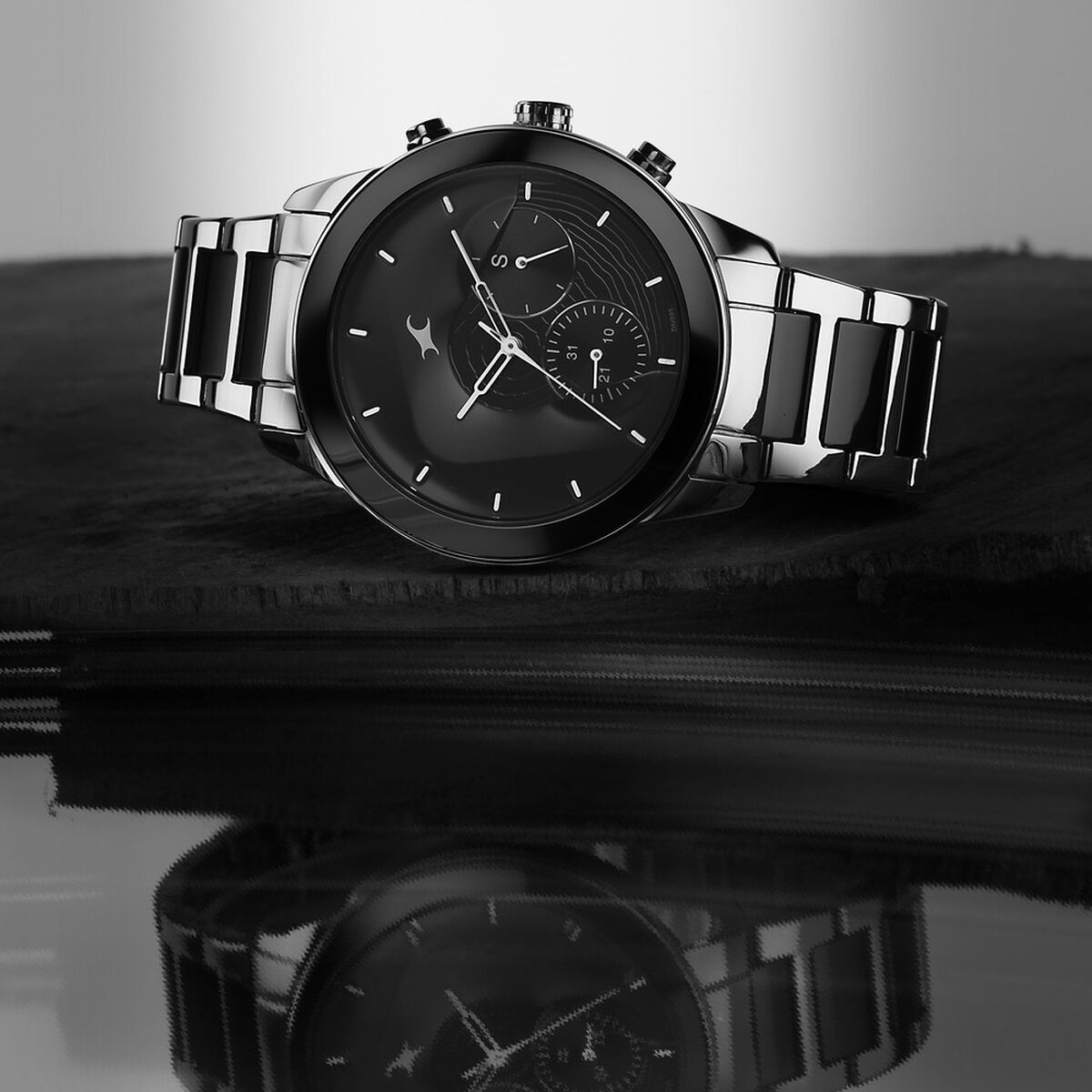 Fastrack Cerame Quartz Multifunction Black Dial Steel & Ceramic Strap Watch for Guys 3