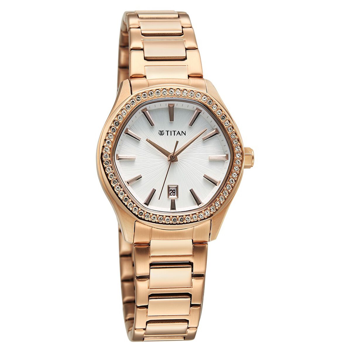 Titan Purple Glamour Quartz Analog with Date Silver Dial Rose Gold Stainless Steel Strap Watch For Women 2
