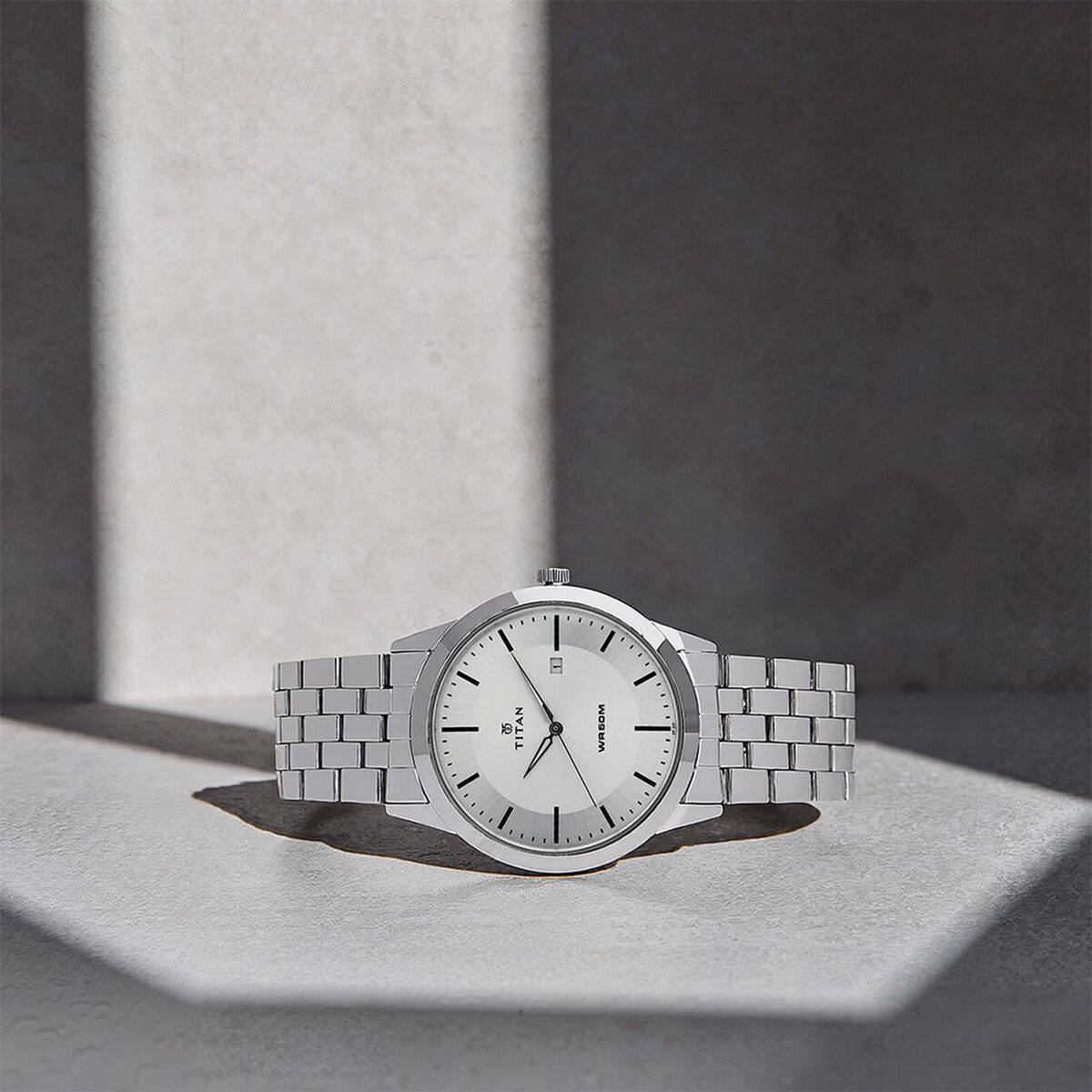 Titan Quartz Analog with Date White Dial Stainless Steel Strap Watch for Men 1