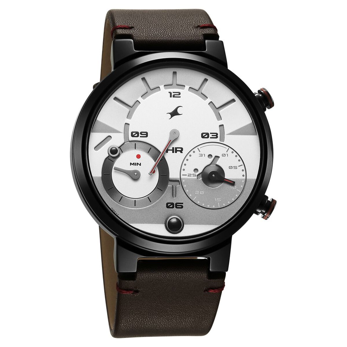 Fastrack Gambit Micromotor White Dial Brown Leather Strap Analog Watch for Guys 3