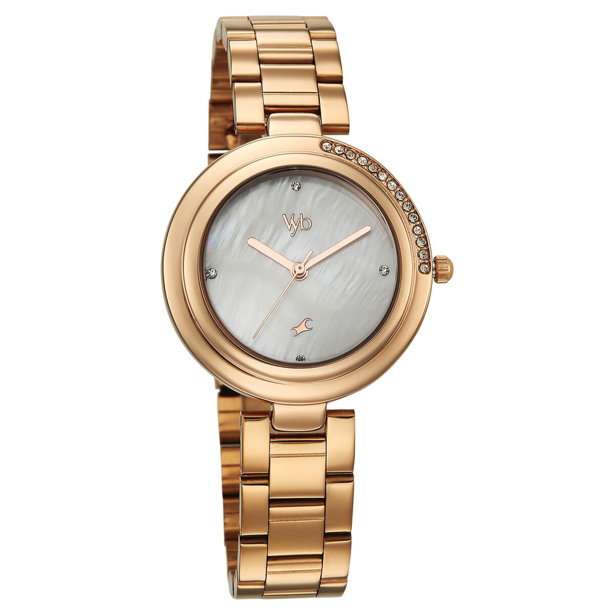 Vyb Aura By Fastrack Quartz Analog White Dial Rose Gold Stainless Steel Strap Watch For Girls 3