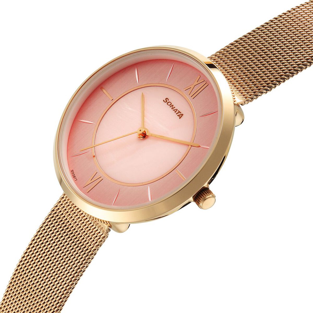 Sonata Modern Edit Quartz Analog Pink Mother of Pearl Dial Stainless Steel Strap Watch For Women 3
