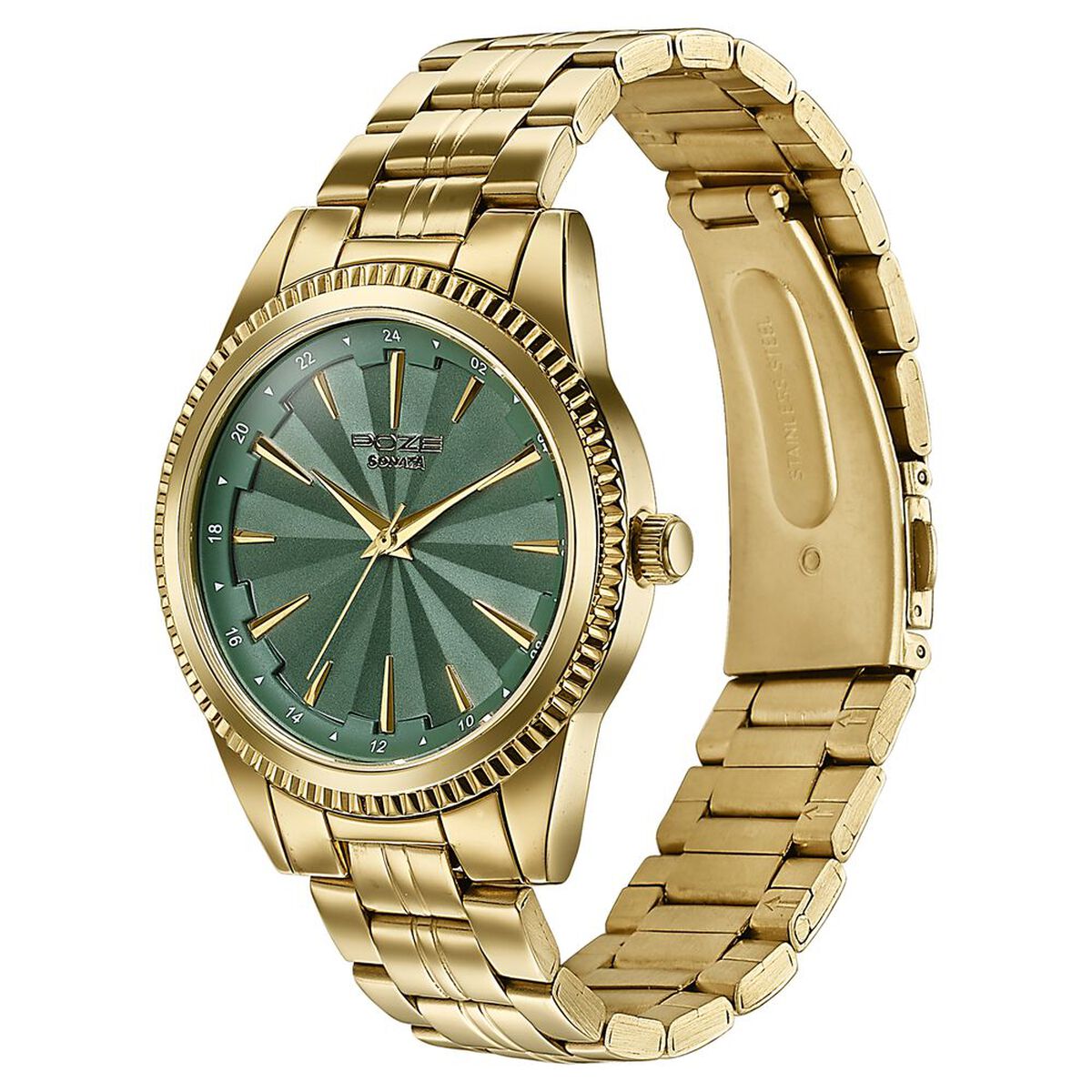Poze By Sonata Quartz Analog Green Dial Gold Metal Strap Watch For Men 5