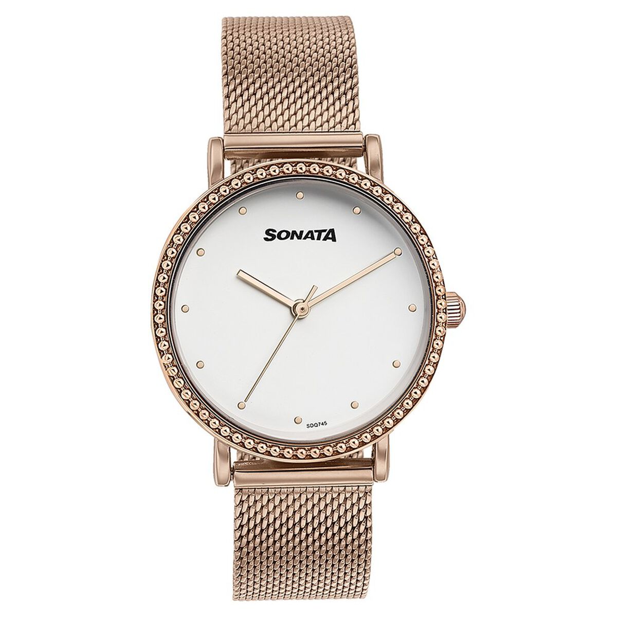 Sonata Quartz Analog White Dial Rose Gold Stainless Steel Strap Watch For Women 2