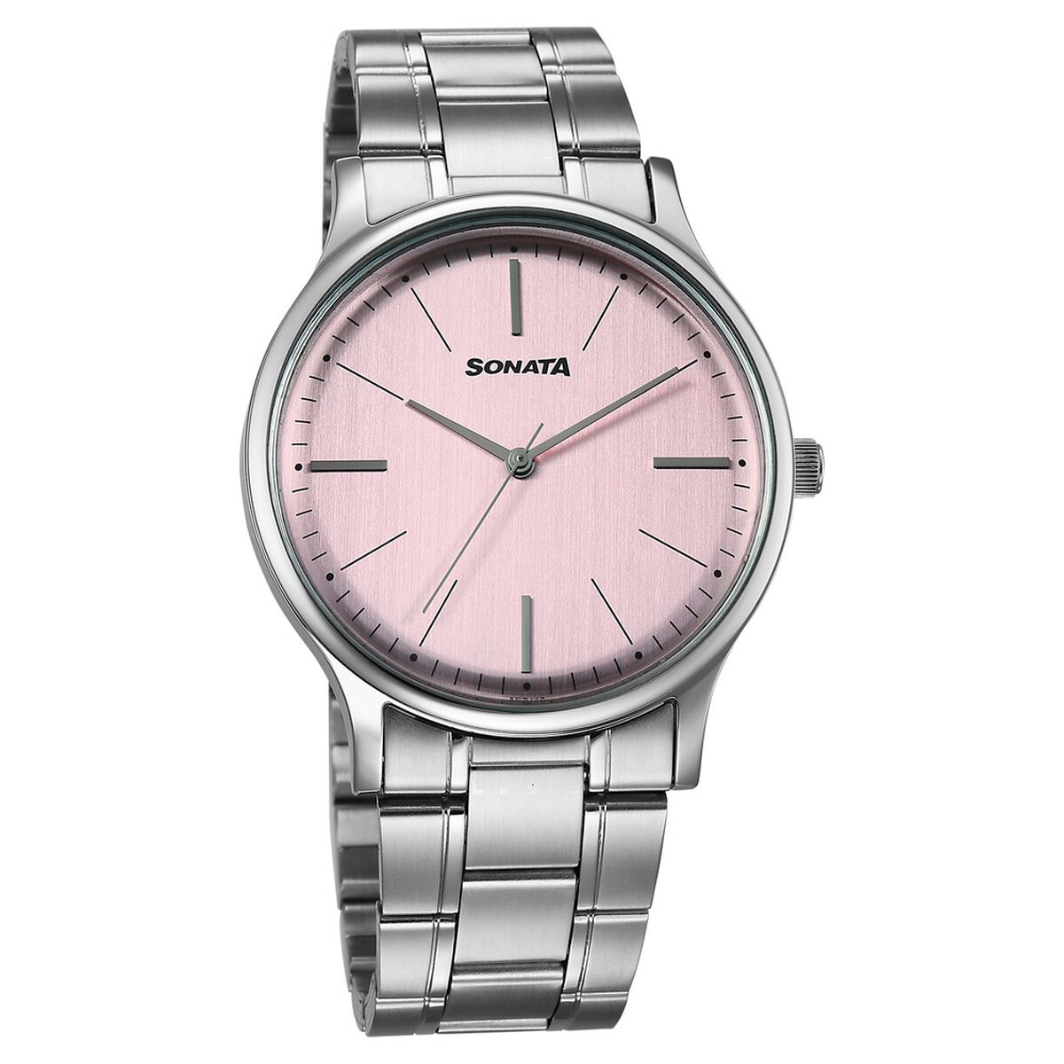 Sonata Aspire Quartz Analog Pink Dial Stainless Steel Strap Watch For Men 1