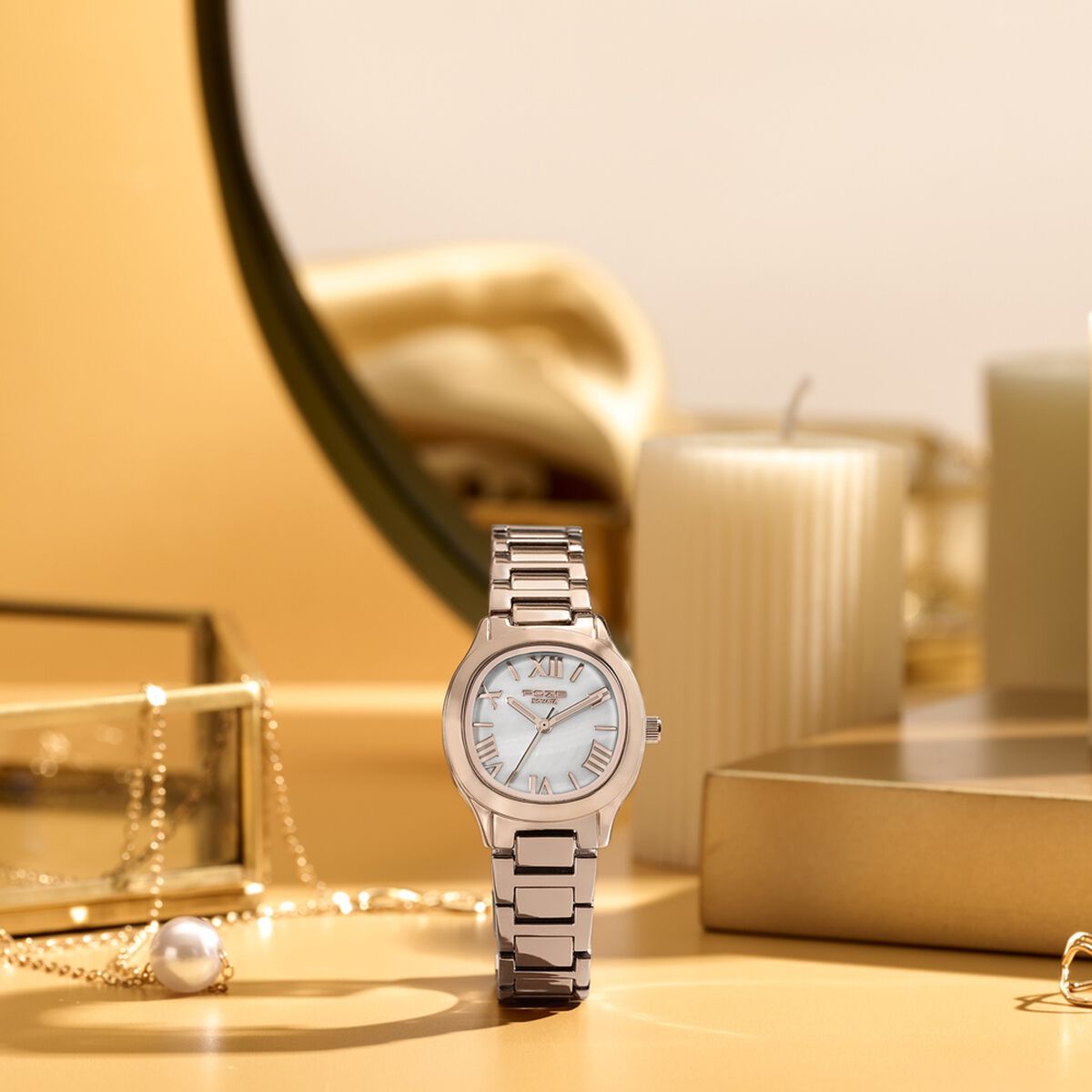 Poze By Sonata Quartz Analog White Mother of Pearl Dial Rose Gold Metal Strap Watch For Women 1