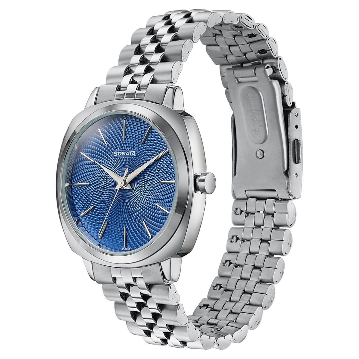Sonata Vector Blue Textured Dial Silver-Tone Bracelet Watch for Men 5