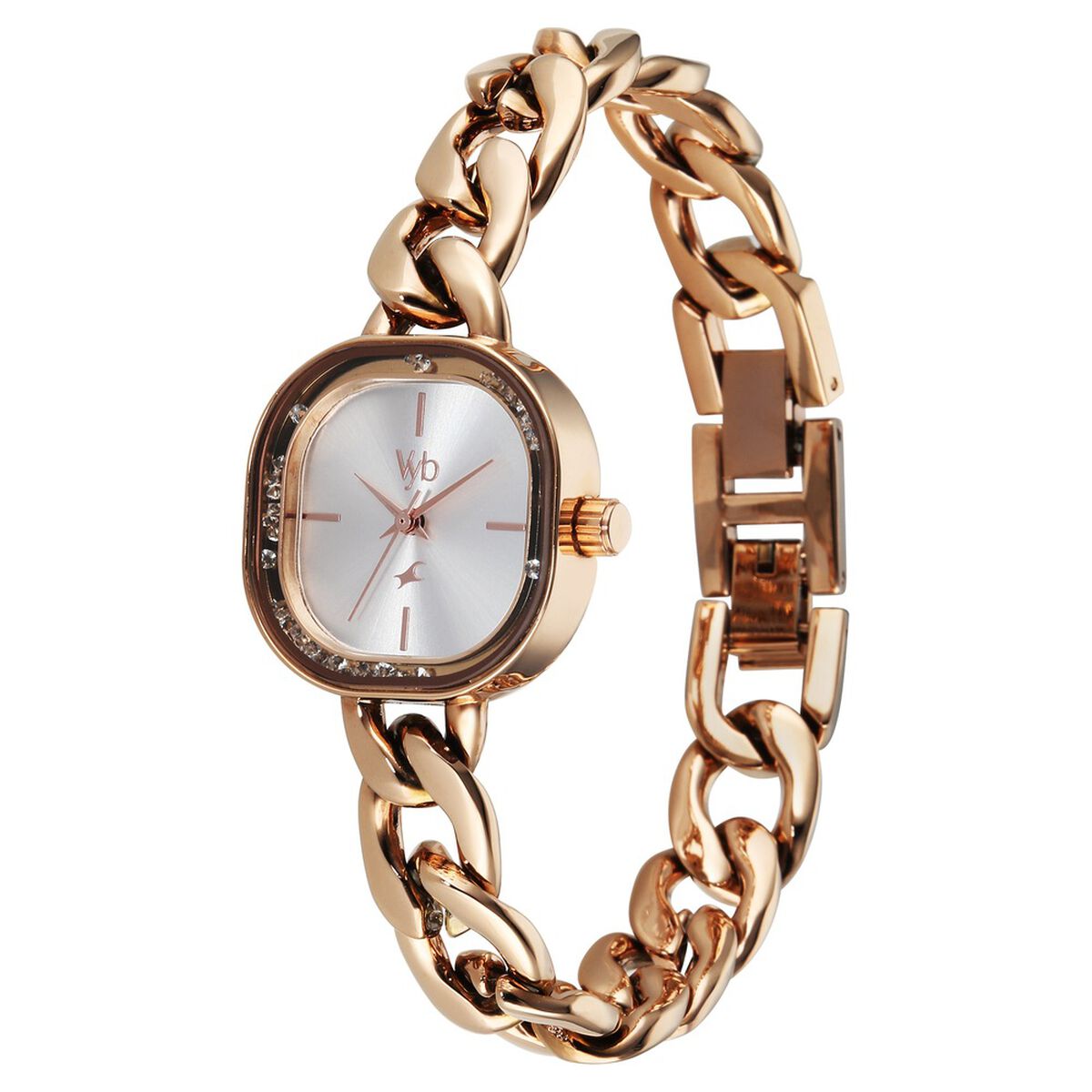 Vyb Starlet By Fastrack Quartz Analog Silver Dial Rose Gold Metal Strap Watch For Girls 3