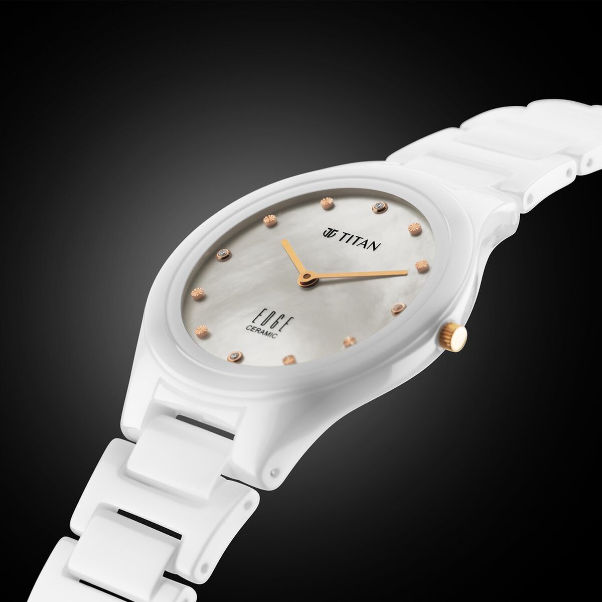 Titan Edge Ceramic Quartz in Arctic White with Diamonds and Rich Mother Of Pearl Dial Watch for Women 3