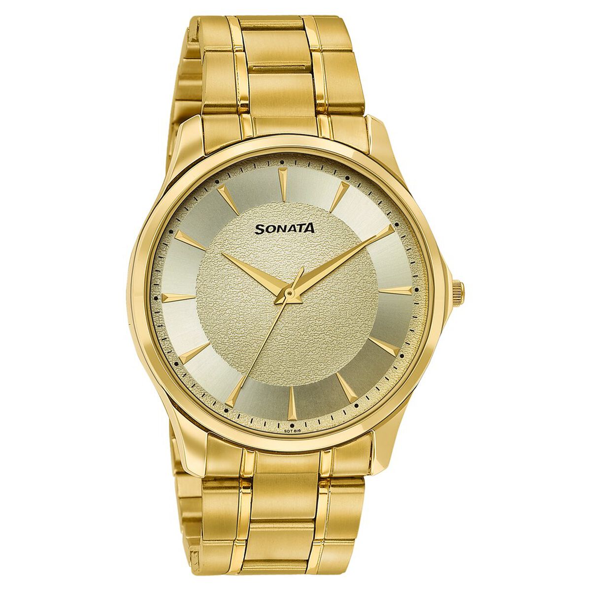 Sonata Traditional Essentials Gold Dial Gold-Tone Stainless Steel Strap Watch 2