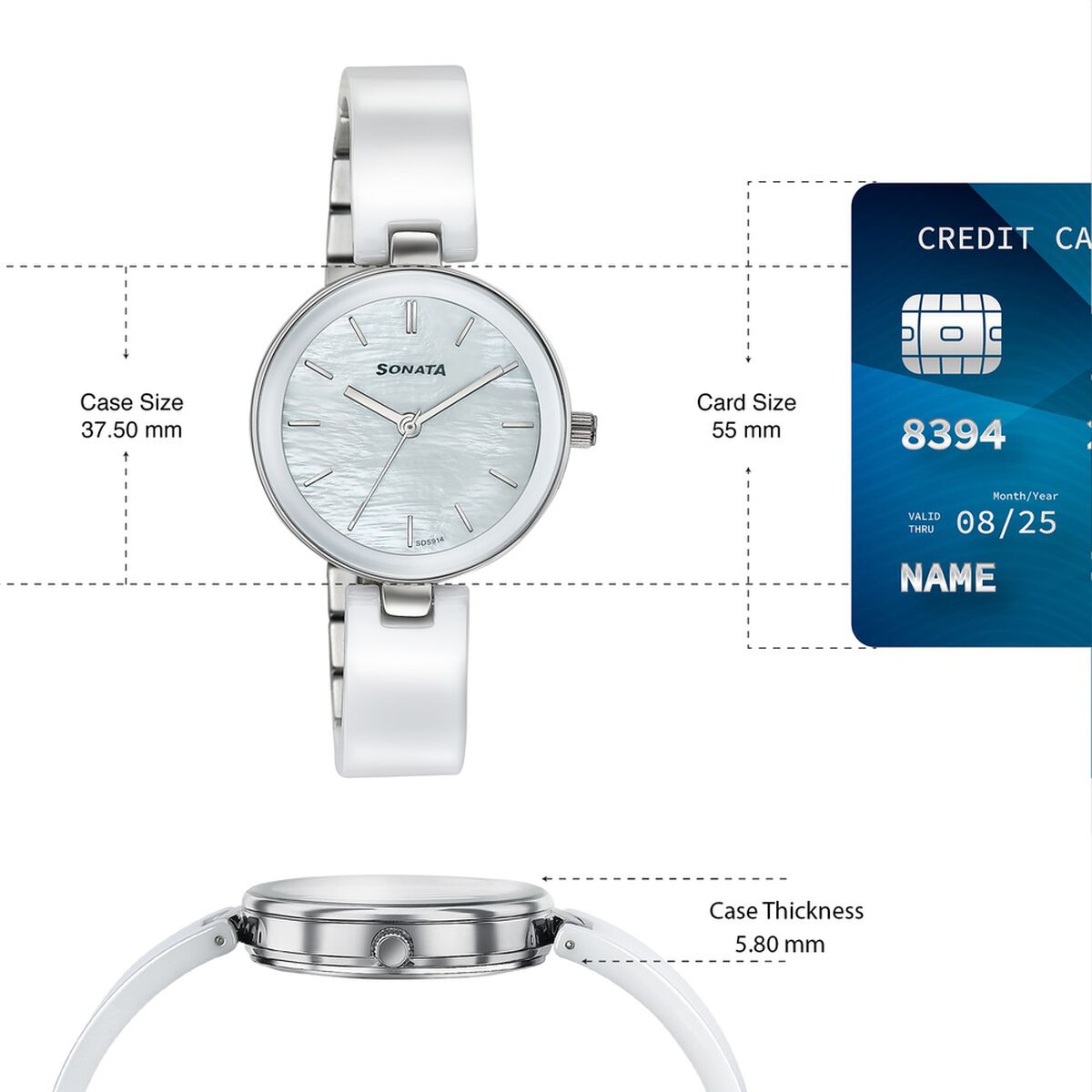 Sonata Festive Quartz Analog White Dial Two Toned Ceramic & Metal Strap Watch For Women 4