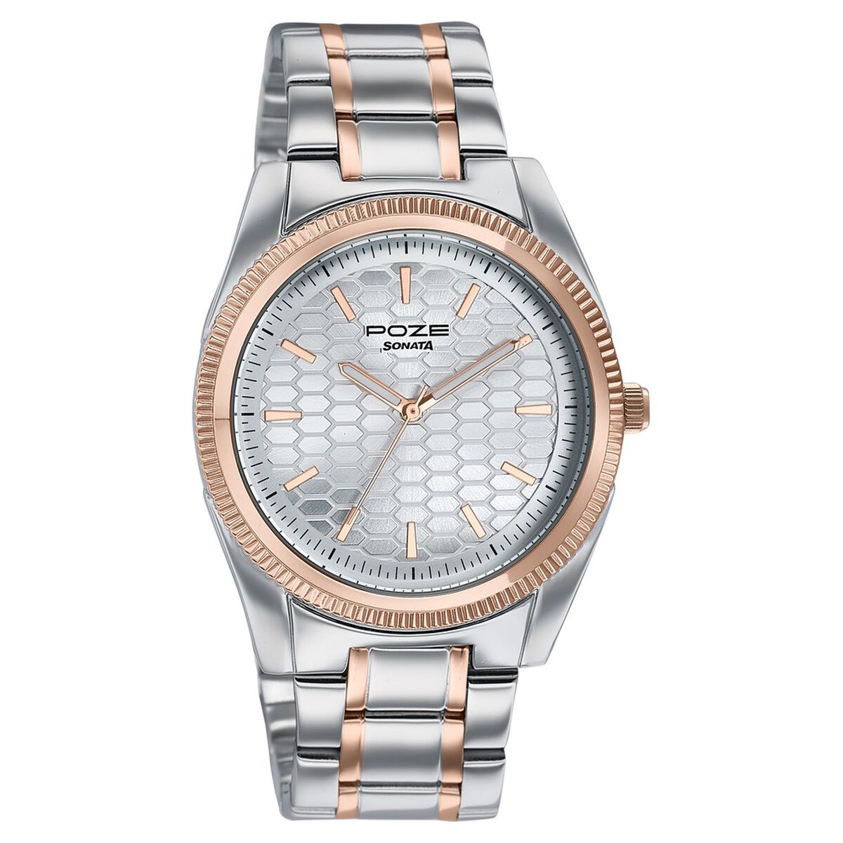 Poze By Sonata Quartz Analog Silver Dial Two Toned Metal Strap Watch For Men 3