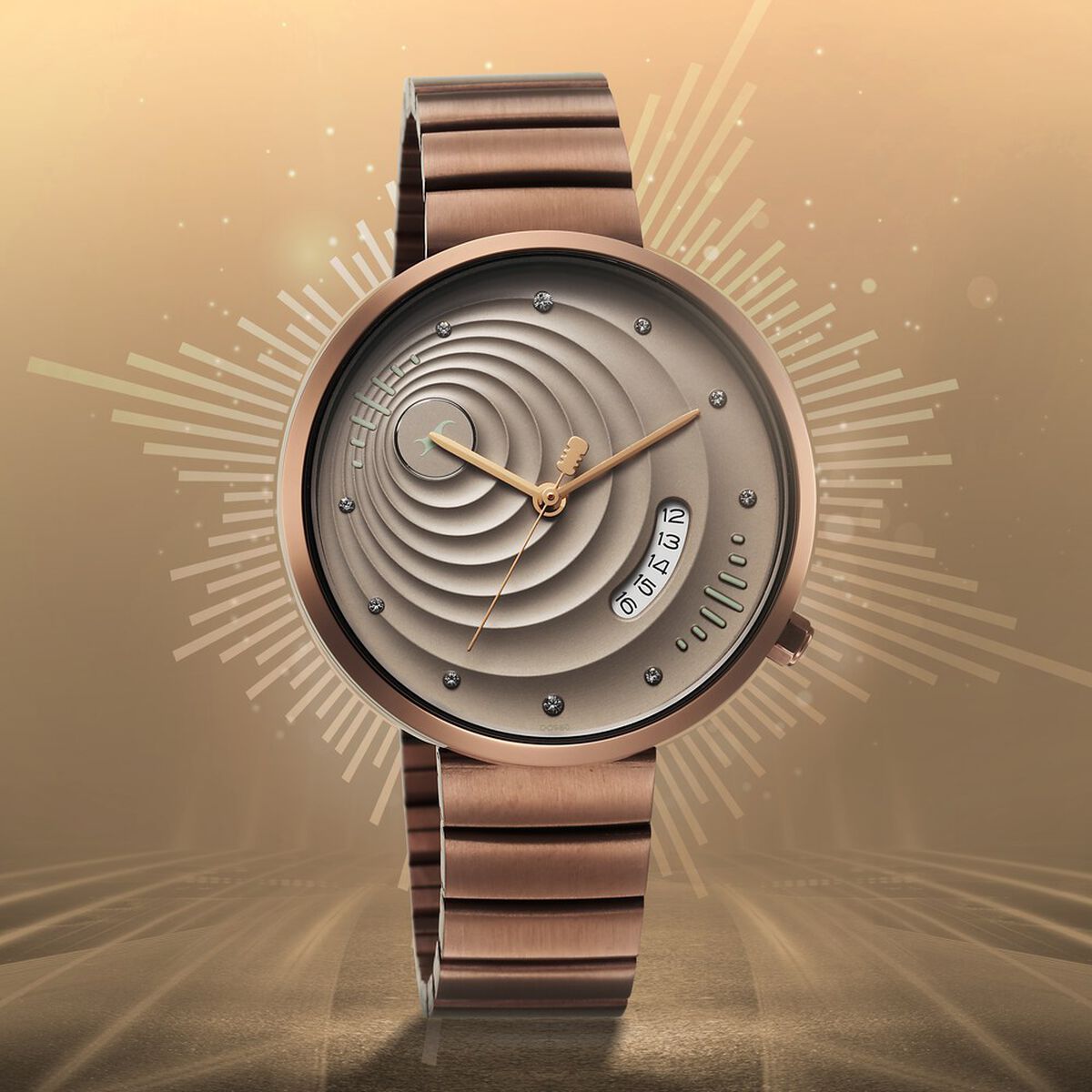 Fastrack Groove Quartz Analog with Date Beige Dial Girls Stainless Steel Watch 1