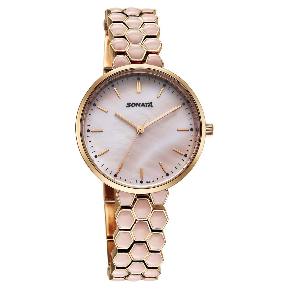 Sonata Festive Quartz Analog Pink Dial Metal & Enamel Strap Watch For Women 1