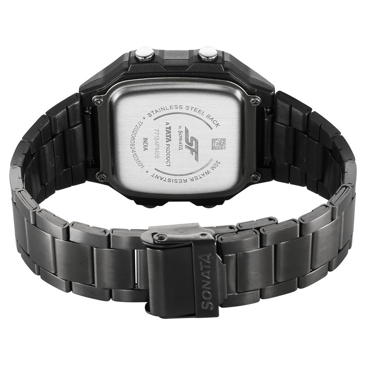 Sonata Hexa Digital Black Dial Grey Color Stainless Steel Strap Watch For Unisex 4