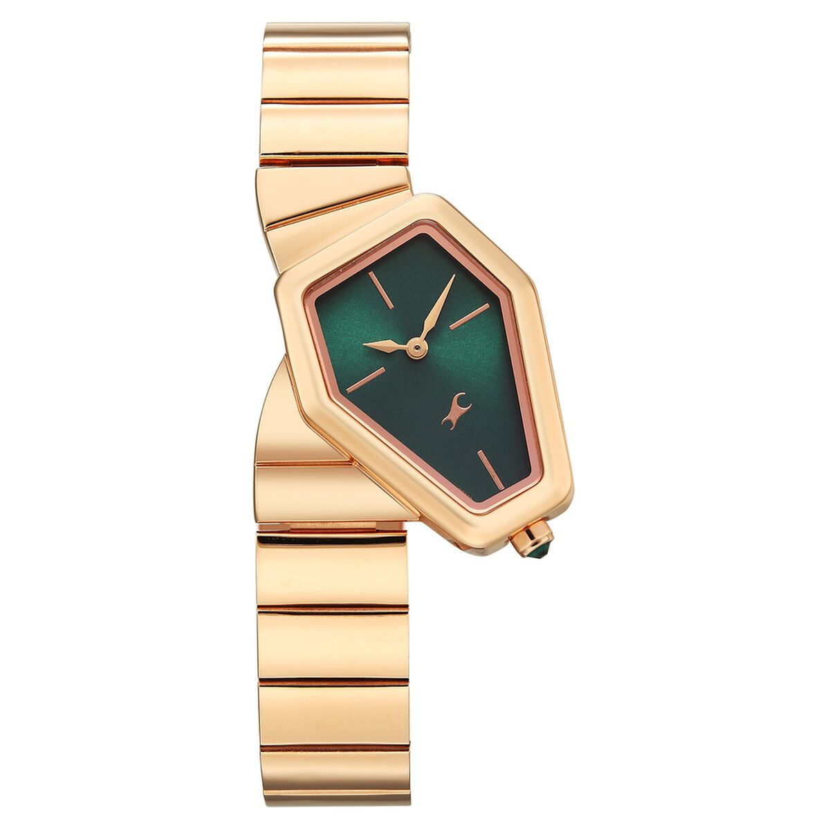 Fastrack Wild Quartz Analog Green Dial Rose Gold Stainless Steel Strap Watch For Girls 1