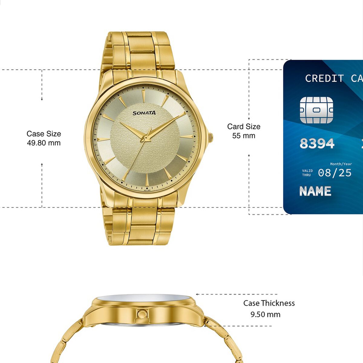 Sonata Traditional Essentials Gold Dial Gold-Tone Stainless Steel Strap Watch 4