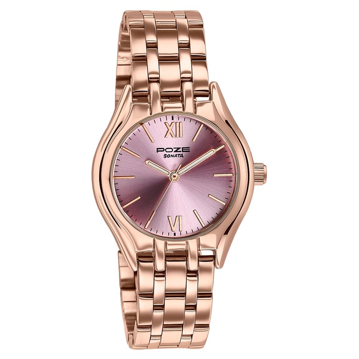 Poze By Sonata Quartz Analog Pink Dial Rose Gold Metal Strap Watch For Women 3