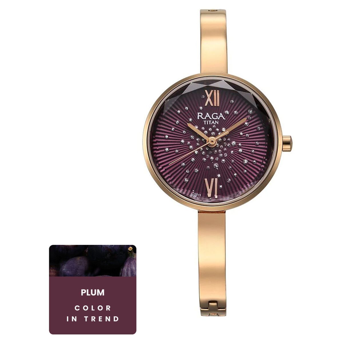 Titan Raga Showstopper Quartz Analog Purple Dial Metal Strap Watch for Women 1