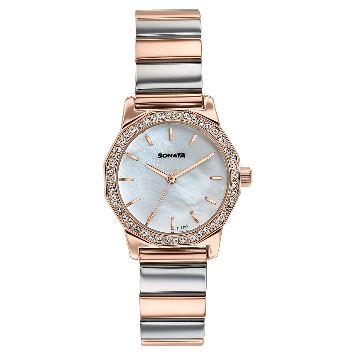 Sonata Festive Quartz Analog Mother Of Pearl Dial Two Toned Metal Strap Watch For Women 1