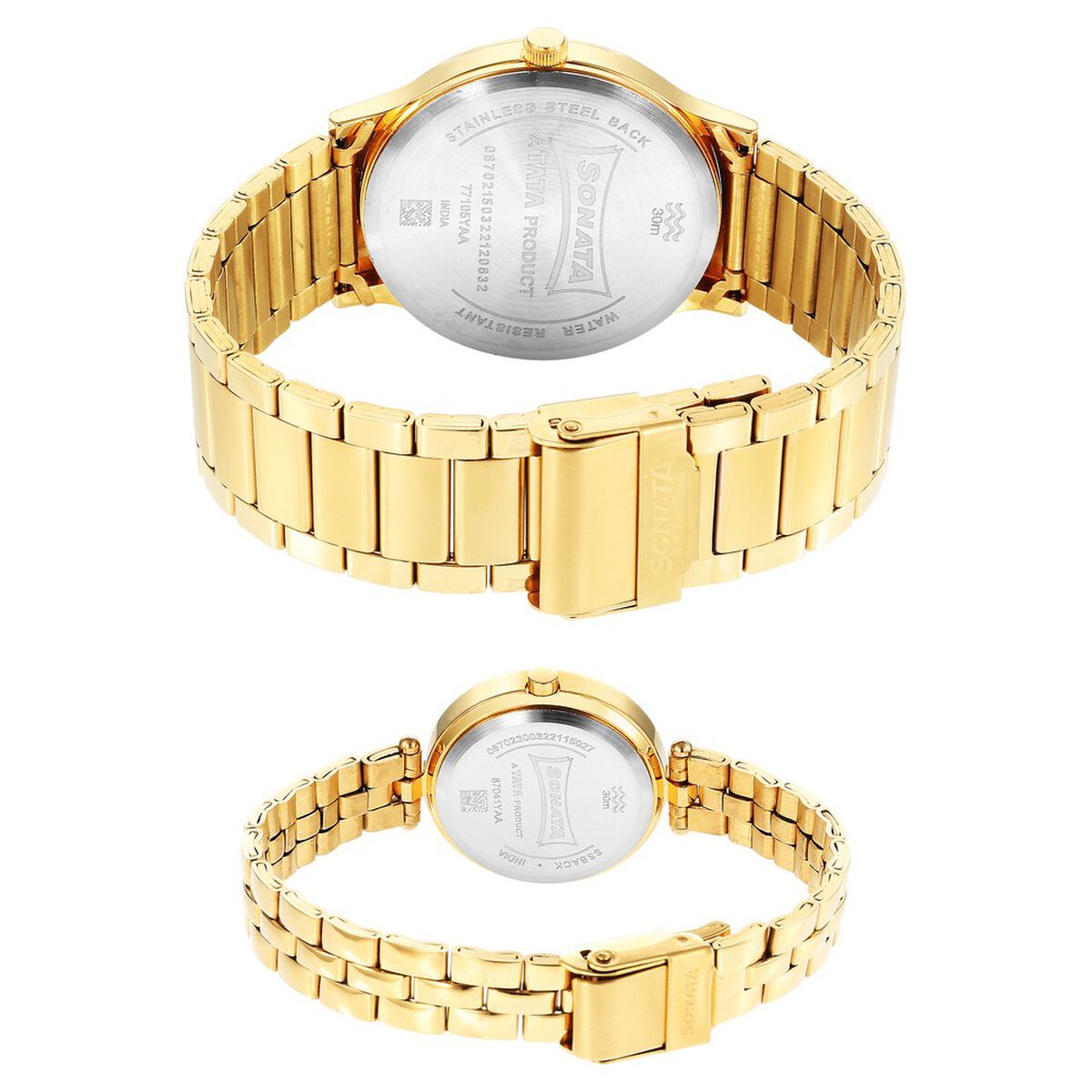 Sonata Quartz Analog Champagne Dial Stainless Steel Strap Watch for Couple 4