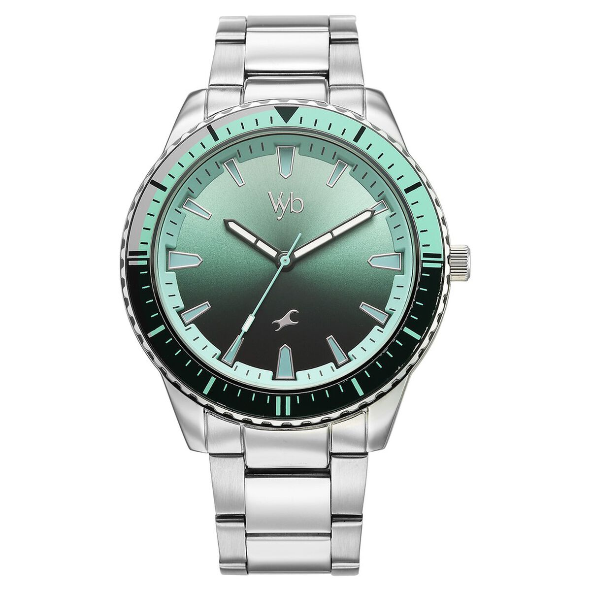 Vyb Hustler By Fastrack Quartz Analog Green Dial Silver Metal Strap Watch For Guys 1