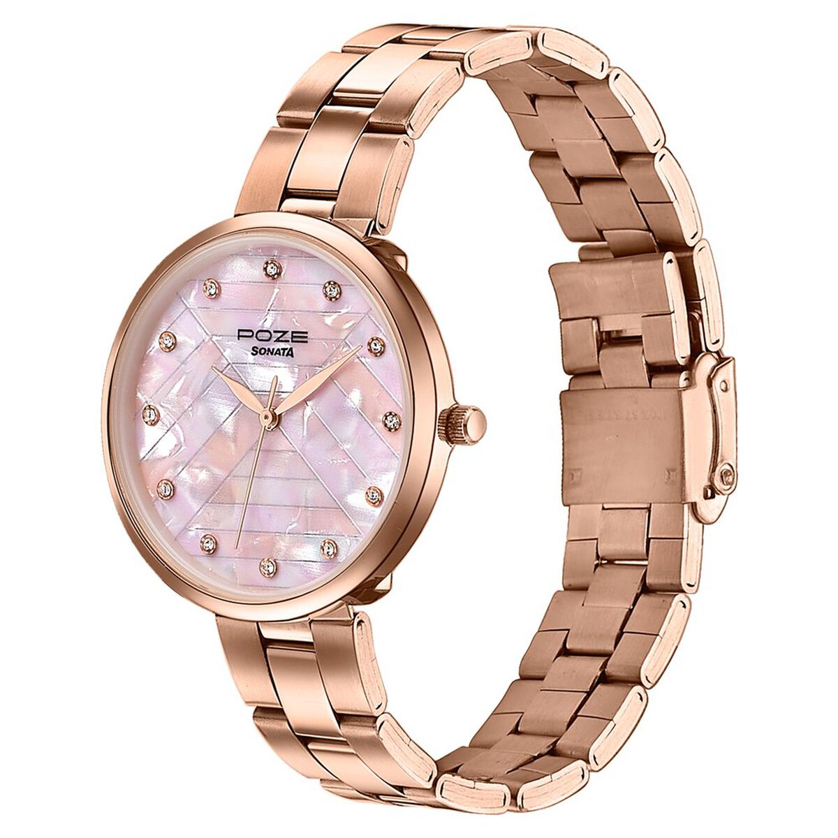 Sonata Poze Quartz Analog Pink Dial Rose Gold Colour Stainless Steel Strap Watch For Women 5