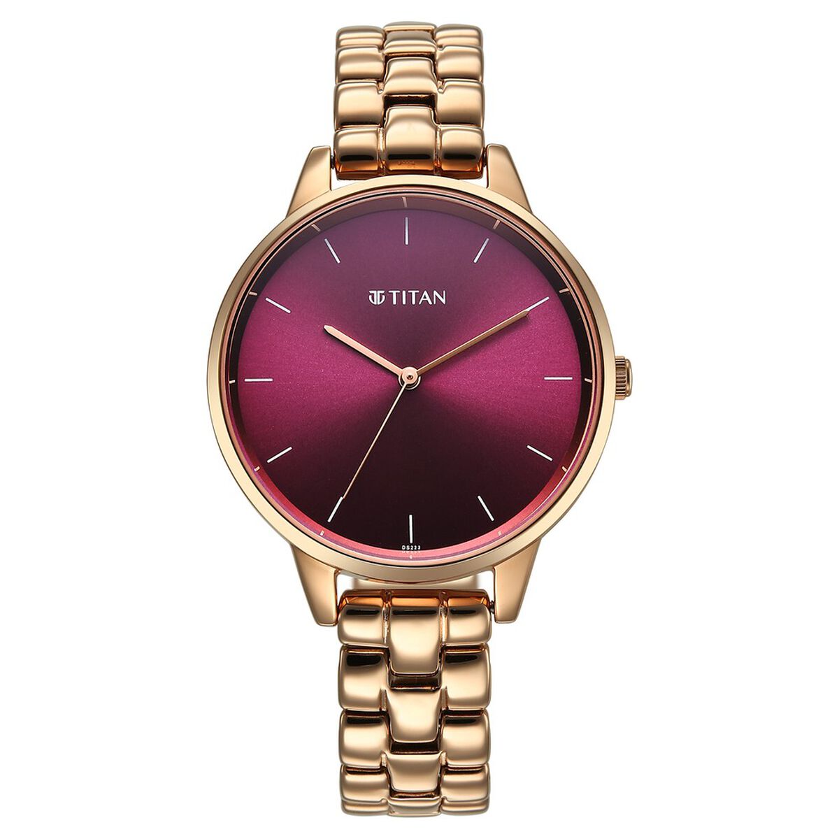 Titan Neo Quartz Analog Maroon Dial Rose Gold Metal Strap Watch For Women 1