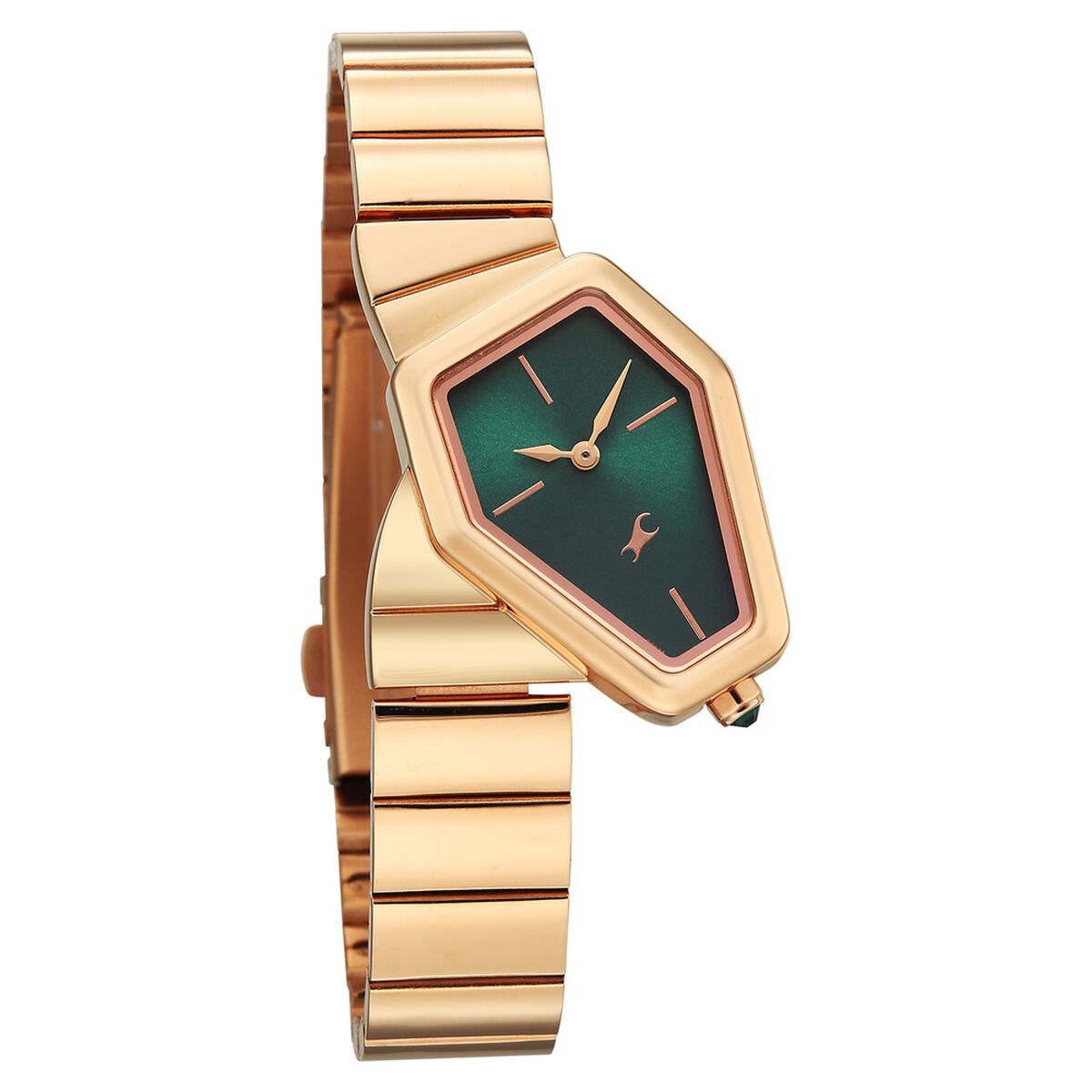 Fastrack Wild Quartz Analog Green Dial Rose Gold Stainless Steel Strap Watch For Girls 5