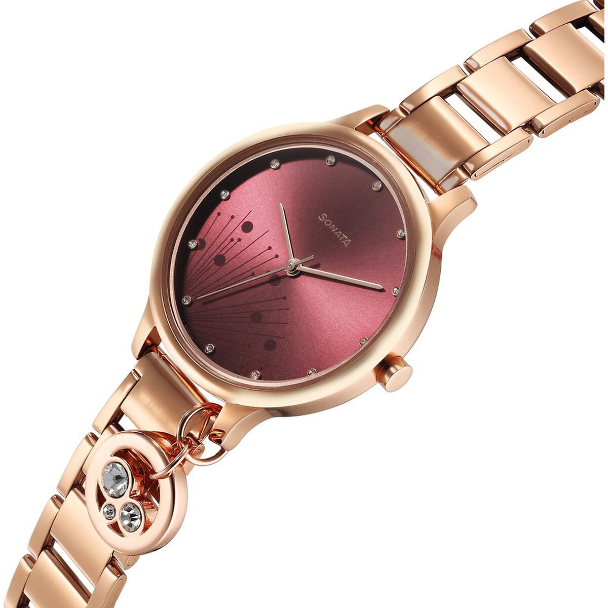 Sonata Blush Quartz Analog Maroon dial Stainless Steel Strap Watch for Women 3