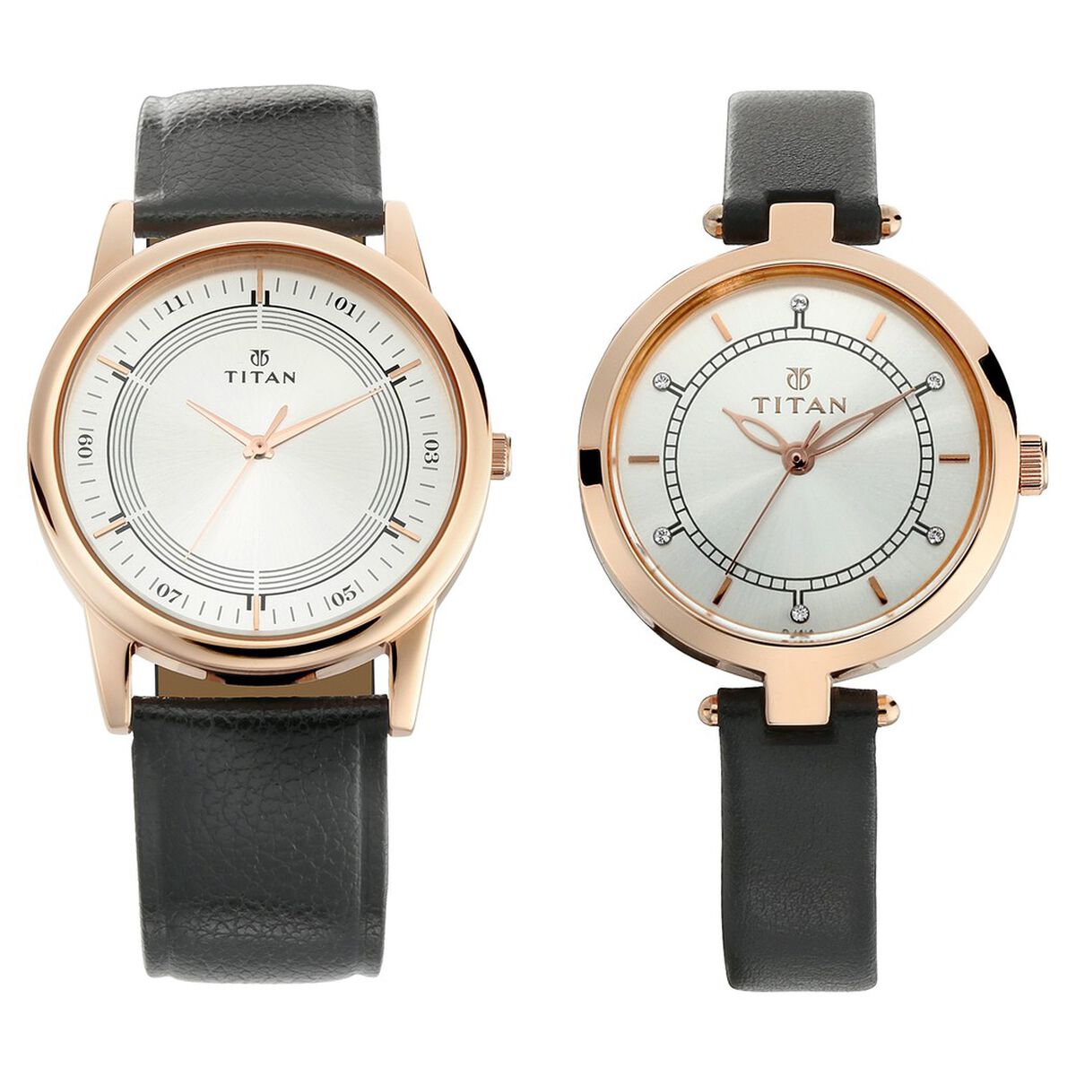 Titan Bandhan Silver Dial Analog Leather Strap watch for Couple 1
