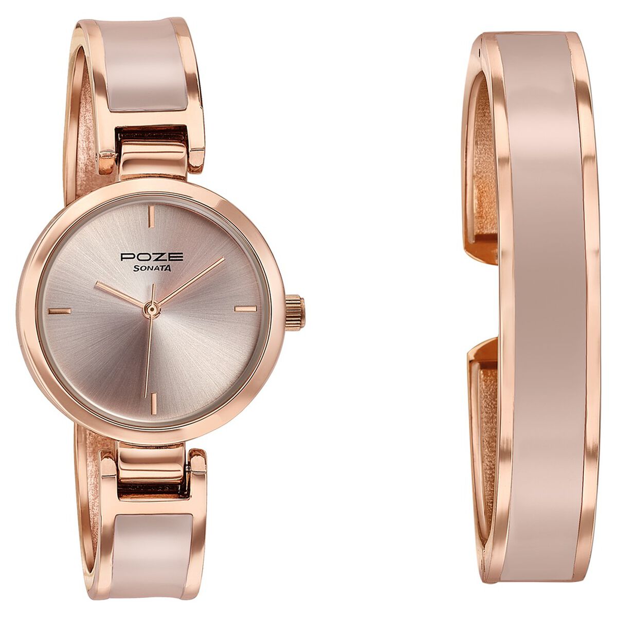 Sonata Poze Quartz Analog Pink Dial Two Toned Kada Strap Watch For Women 3