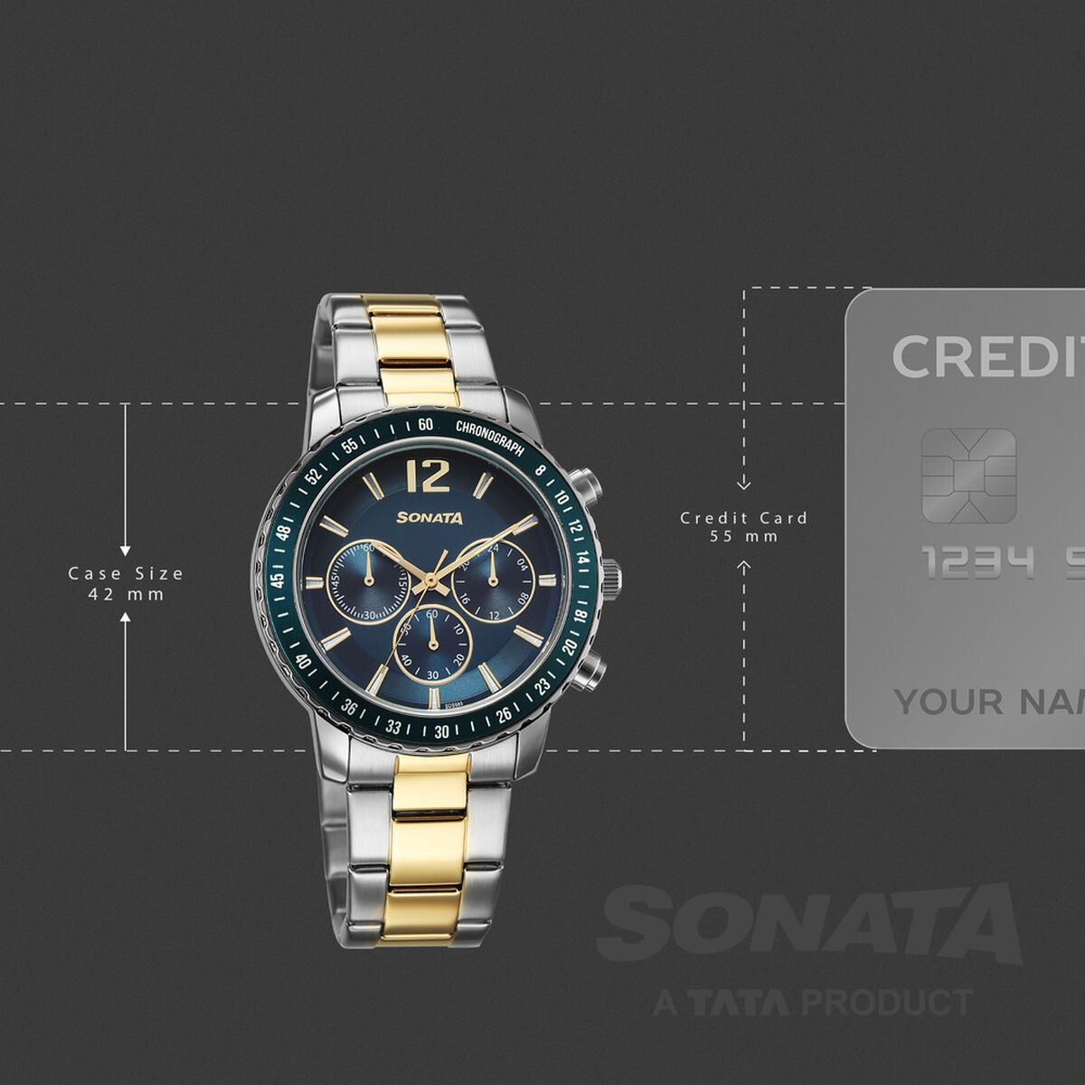Sonata Chronos Quartz Analog with Date Blue Dial Two Toned Colour Stainless Steel Strap Watch For Men 4