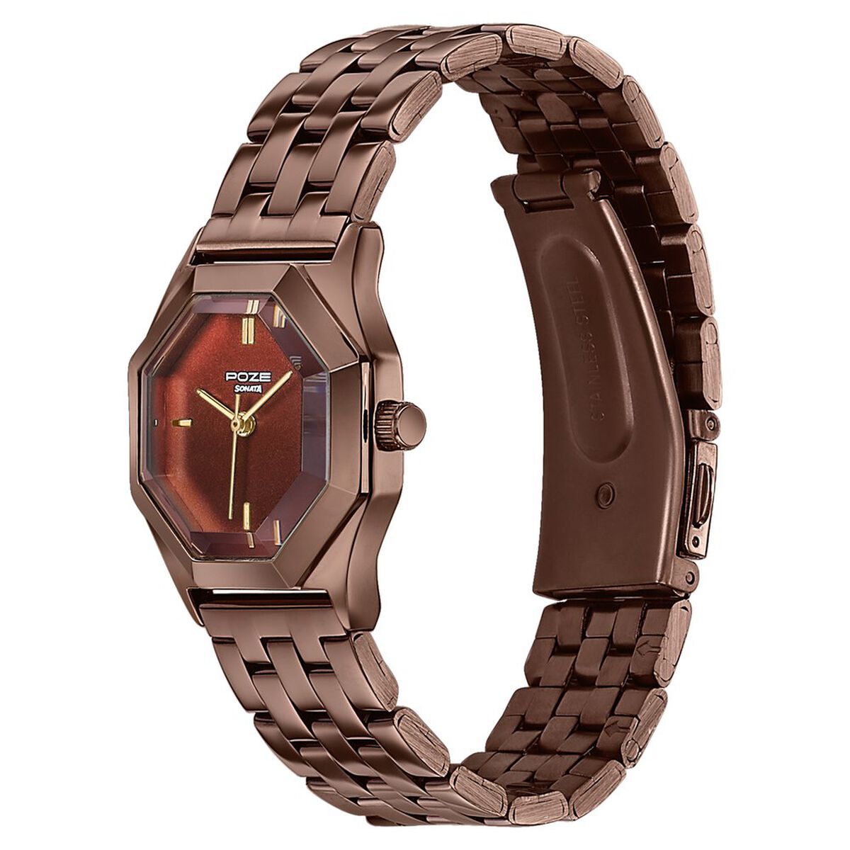 Poze By Sonata Quartz Analog Brown Dial Brown Metal Strap Watch For Women 5