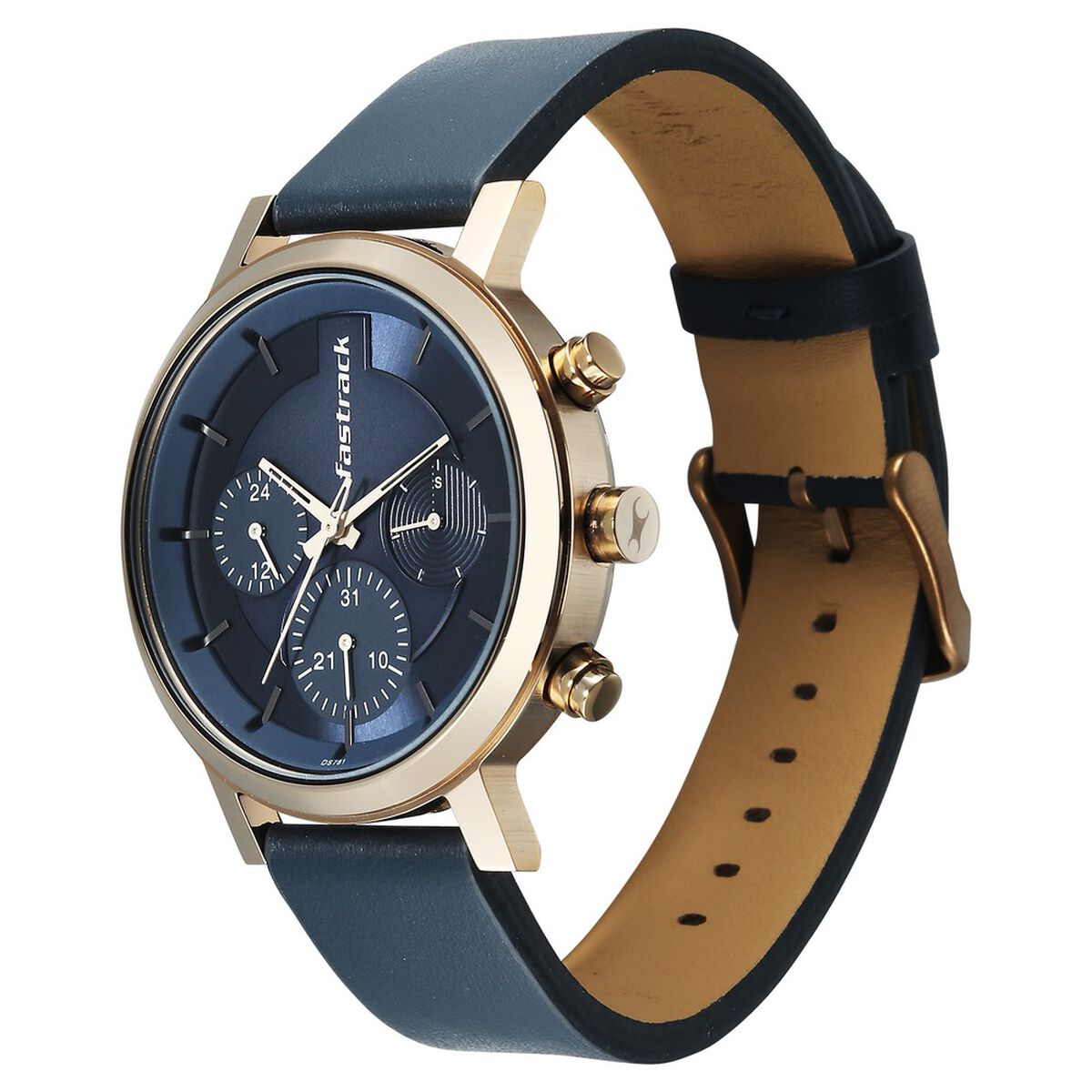 Fastrack Chrome K Quartz Multifunction Blue Dial Blue Leather Strap Watch For Guys 3