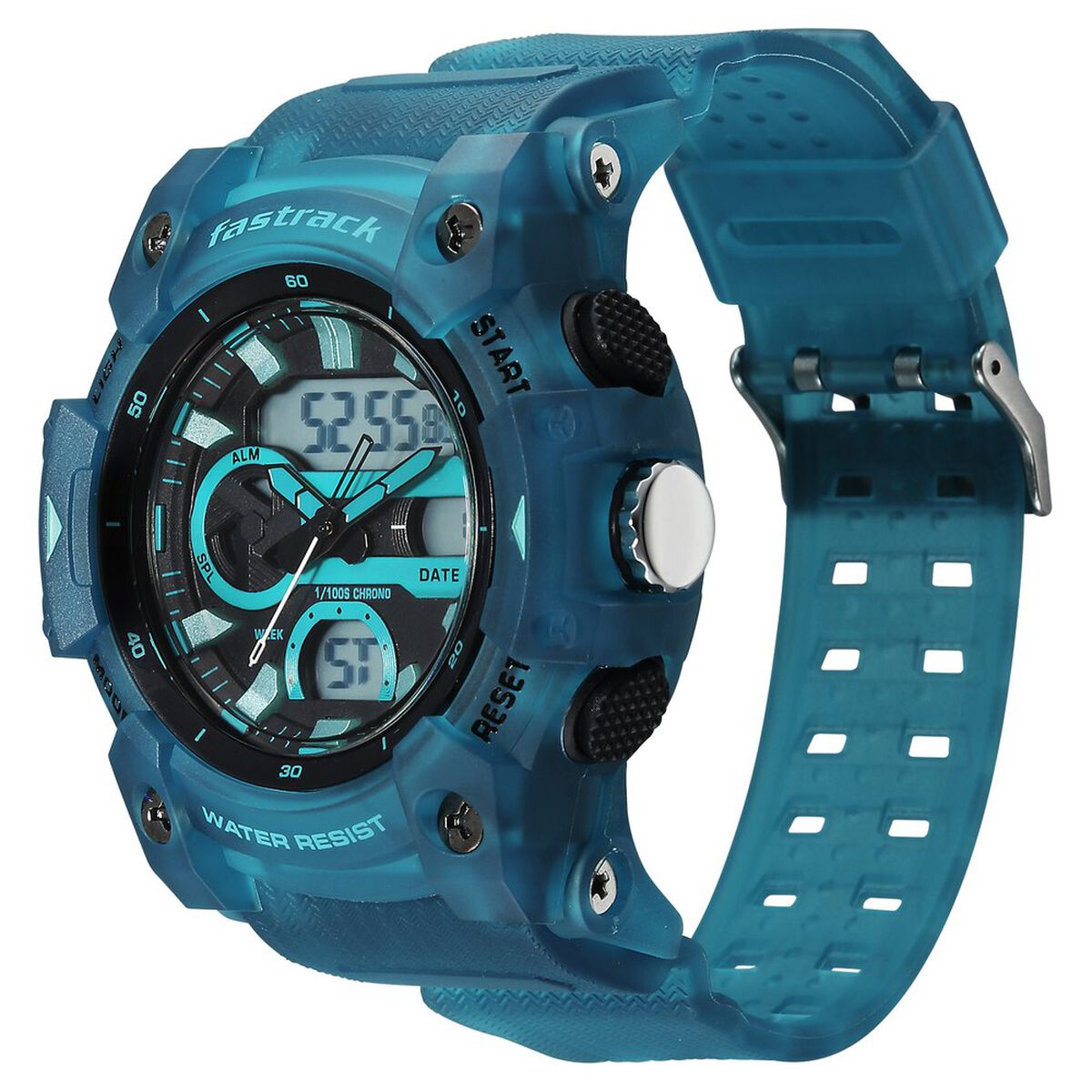 Fastrack StreetStyle Quartz Analog Digital Black Dial Translucent Blue Polyether Strap Watch For Guys 3