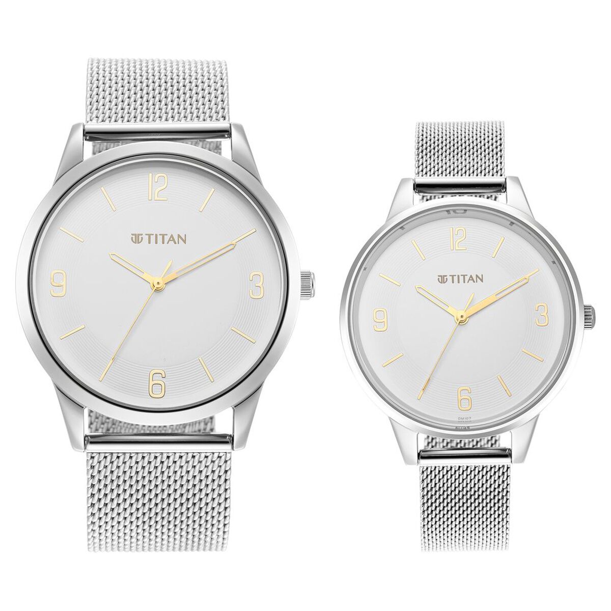 Titan Quartz Analog White Dial Stainless Steel Strap Watch for Couple 2