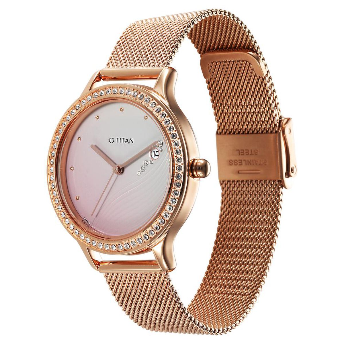 Titan Purple Glam It Up Pink Dial Analog with Date Stainless Steel Strap Watch for Women 3