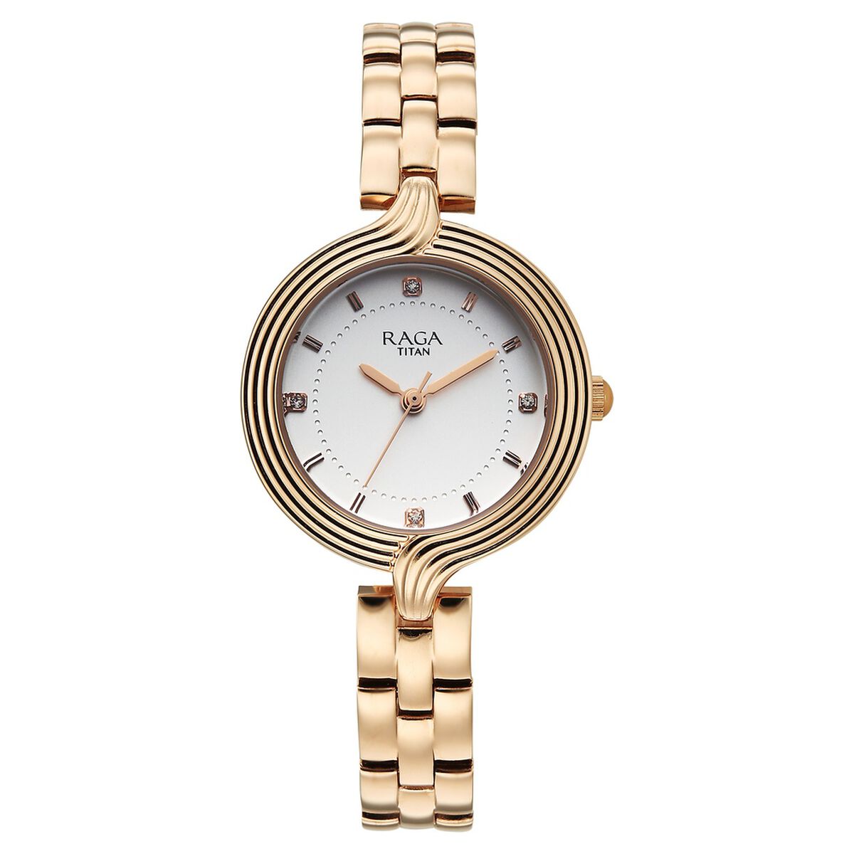 Titan Raga Showstopper Quartz Analog White Dial Rose Gold Metal Strap Watch For Women 1