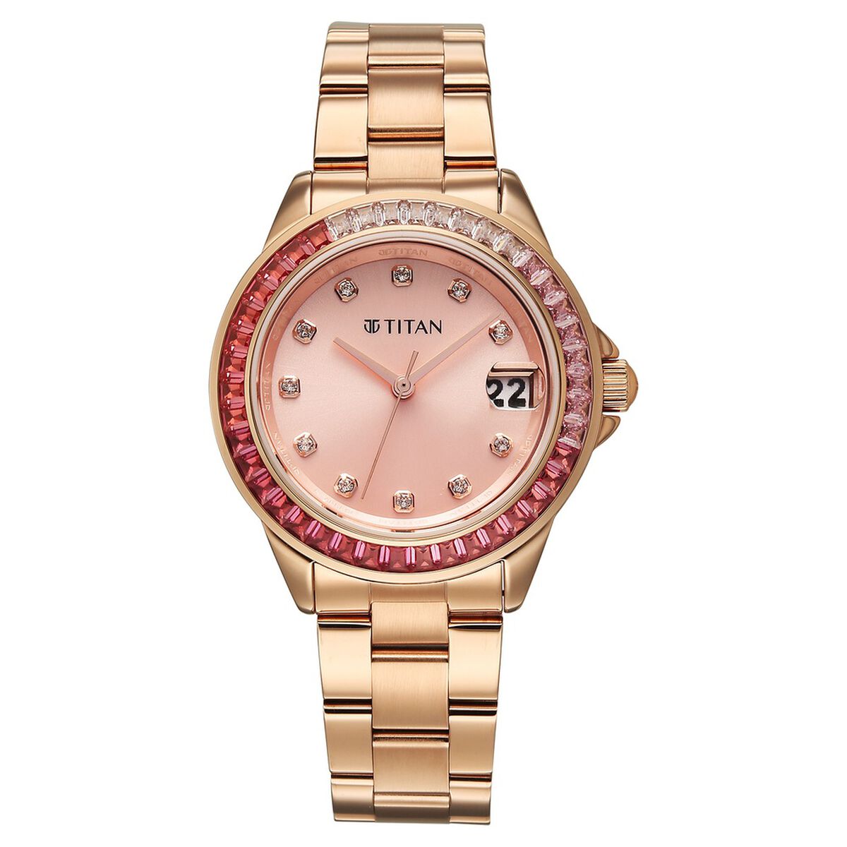 Titan Purple Glamour Quartz Analog Pink Dial Rose Gold Stainless Steel Strap Watch For Women 1