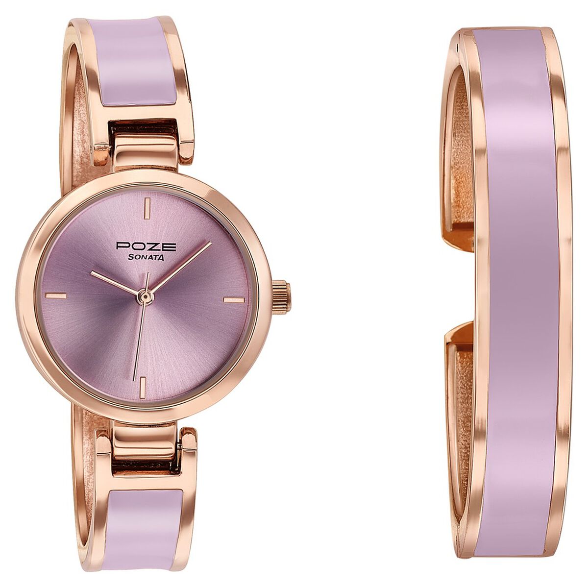 Sonata Poze Quartz Analog Purple Dial Two Toned Kada Strap Watch For Women 3