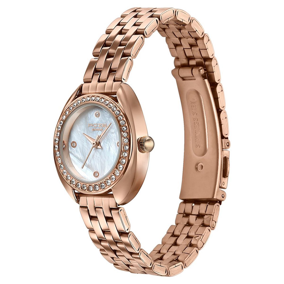 Poze By Sonata Quartz Analog Mother of Pearl Dial Rose Gold Metal Strap Watch For Women 5