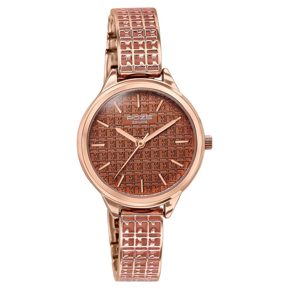 Poze By Sonata Quartz Analog Brown Dial Two Toned Metal Strap Watch For Women 3