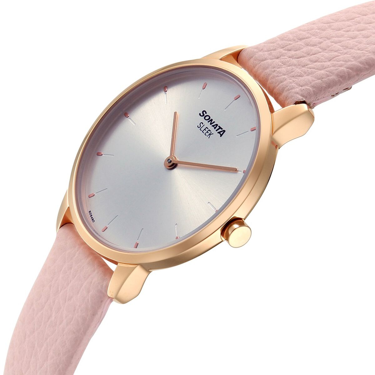 Sonata Sleek Women Silver Dial Blush Pink Leather Strap Watch 3